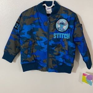 NWT Disney Stitch toddler boys blue Camo print Nylon long sleeve jacket size 2T